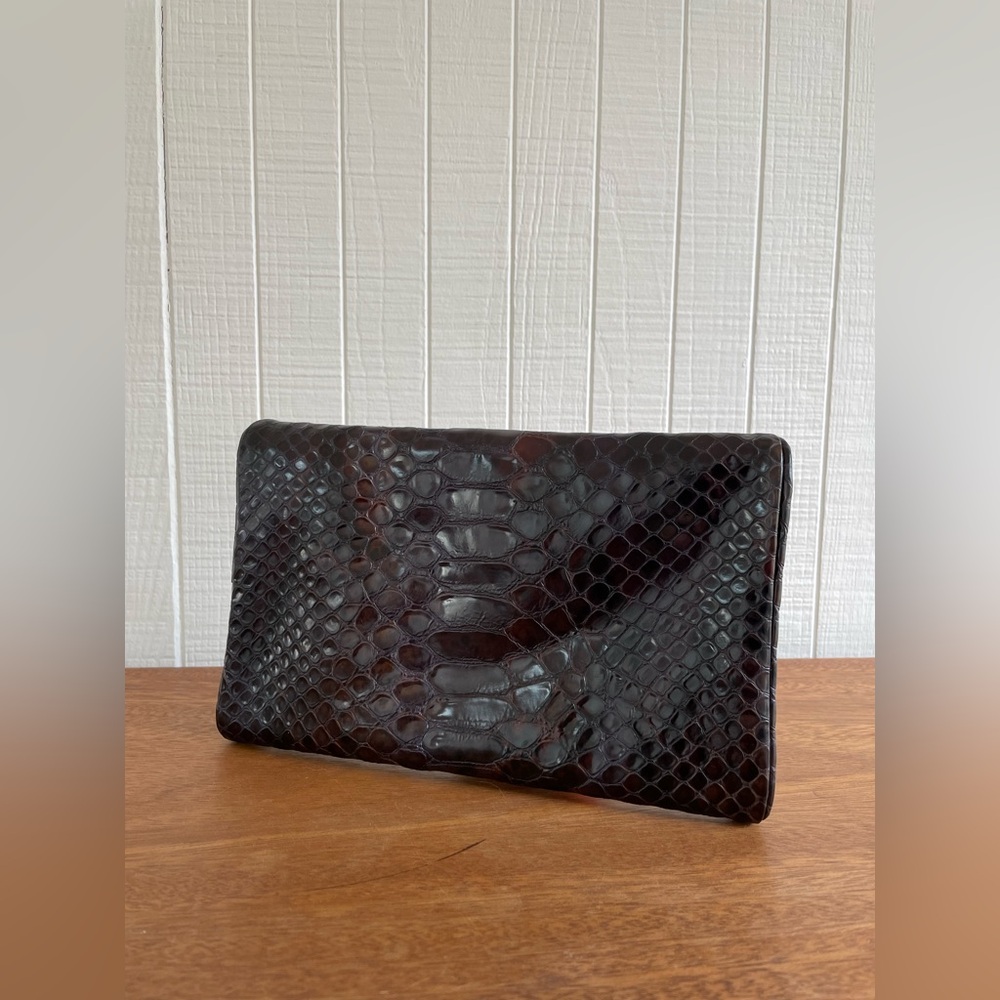Danier Dark Brown/Black Embossed Snakeskin Vegan Leather Clutch
